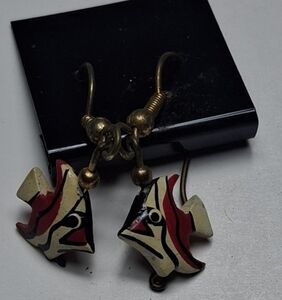 Vintage WOODEN FISH Earrings.